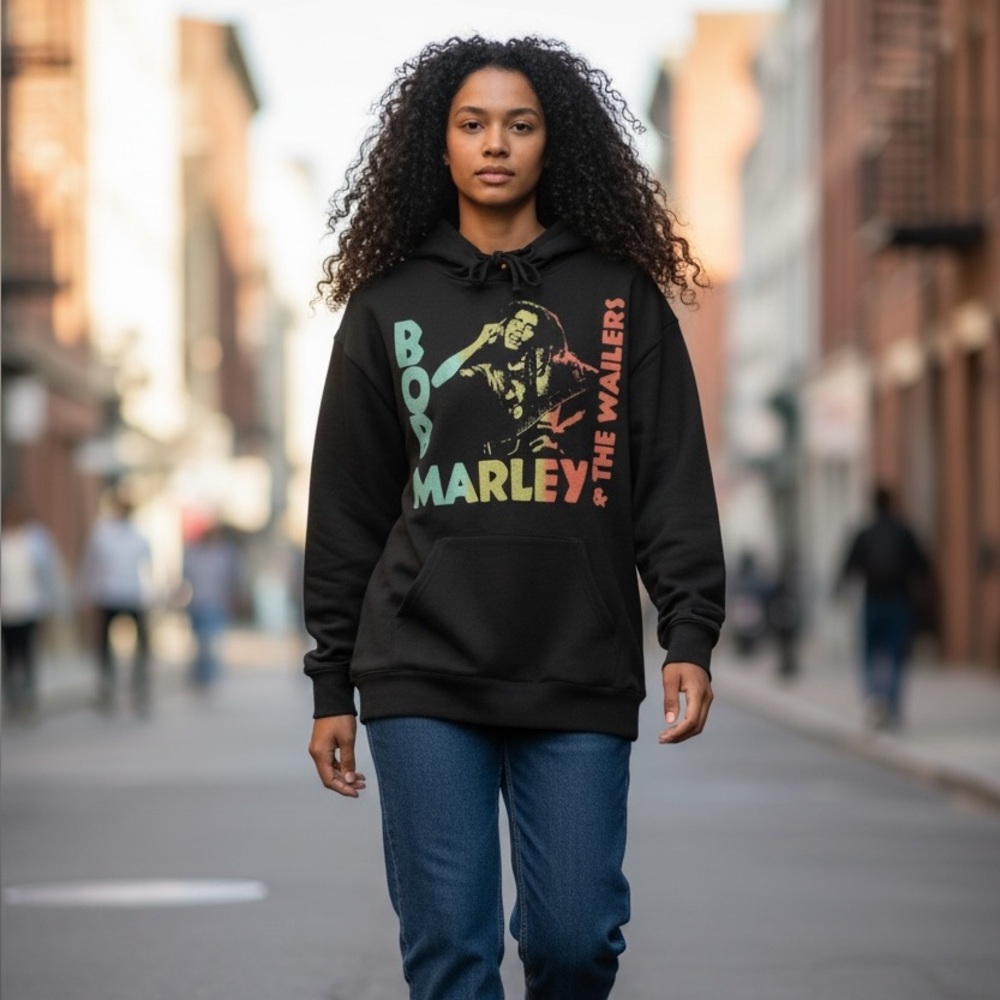 Bob Marley Black Hoodie S Colorful Front Zion Rootswear